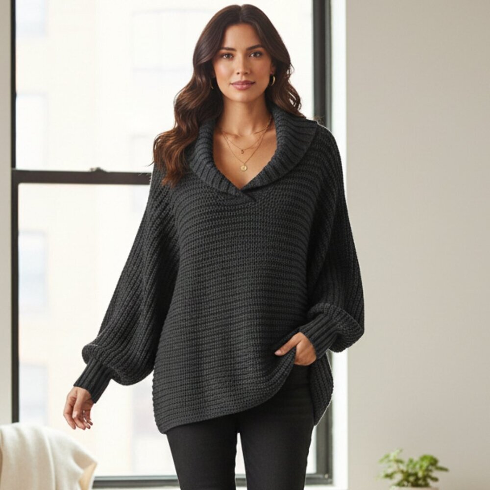 Chunky Knit Cowl Neck Sweater | Oversized Cozy Textured Pullover | Women’s XL